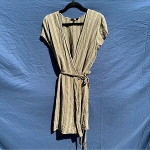 Final Touch Striped Olive Short/MiniWrap Dress 100% rayon size large